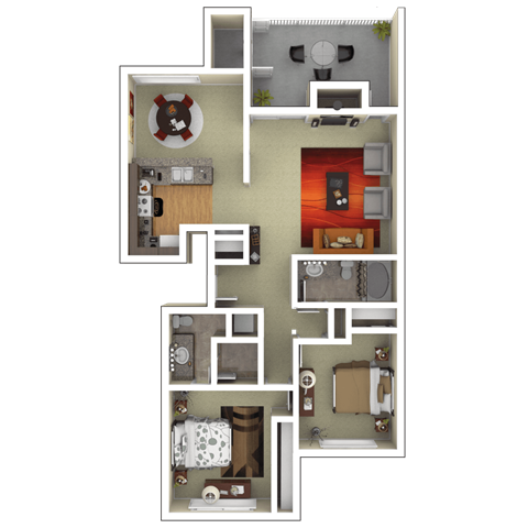 Floor plan for 2 beds, 2 baths, 1040 sqft